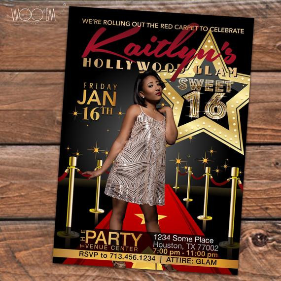 Hollywood Birthday Party Invitations
 Hollywood Glam Sweet 16 Birthday Invitation Personalize by