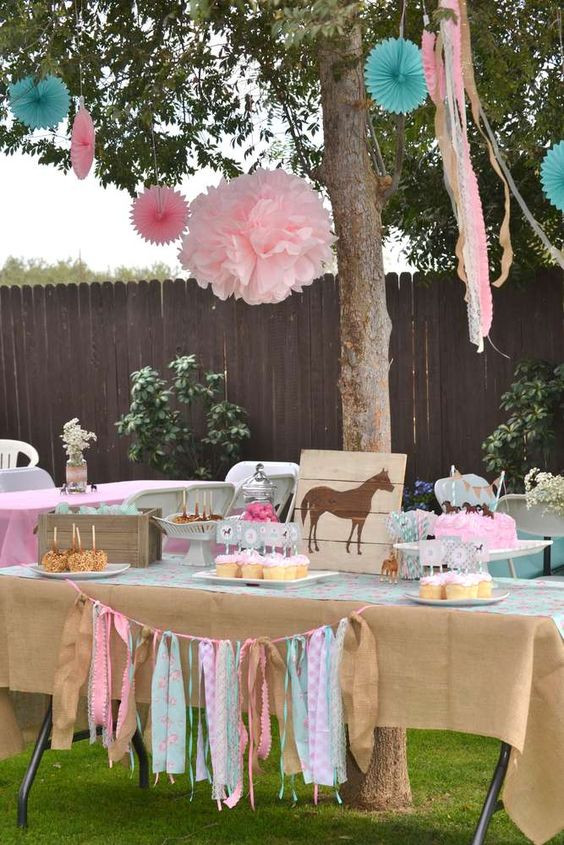Horse Birthday Decorations
 Horse Burlap Pony Floral Pink Teal cowgirl third