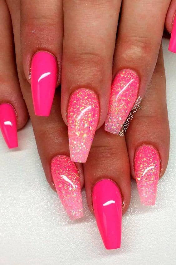 Hot Pink Nails With Glitter
 50 Fabulous Ways to Wear Glitter Nails Like a Boss