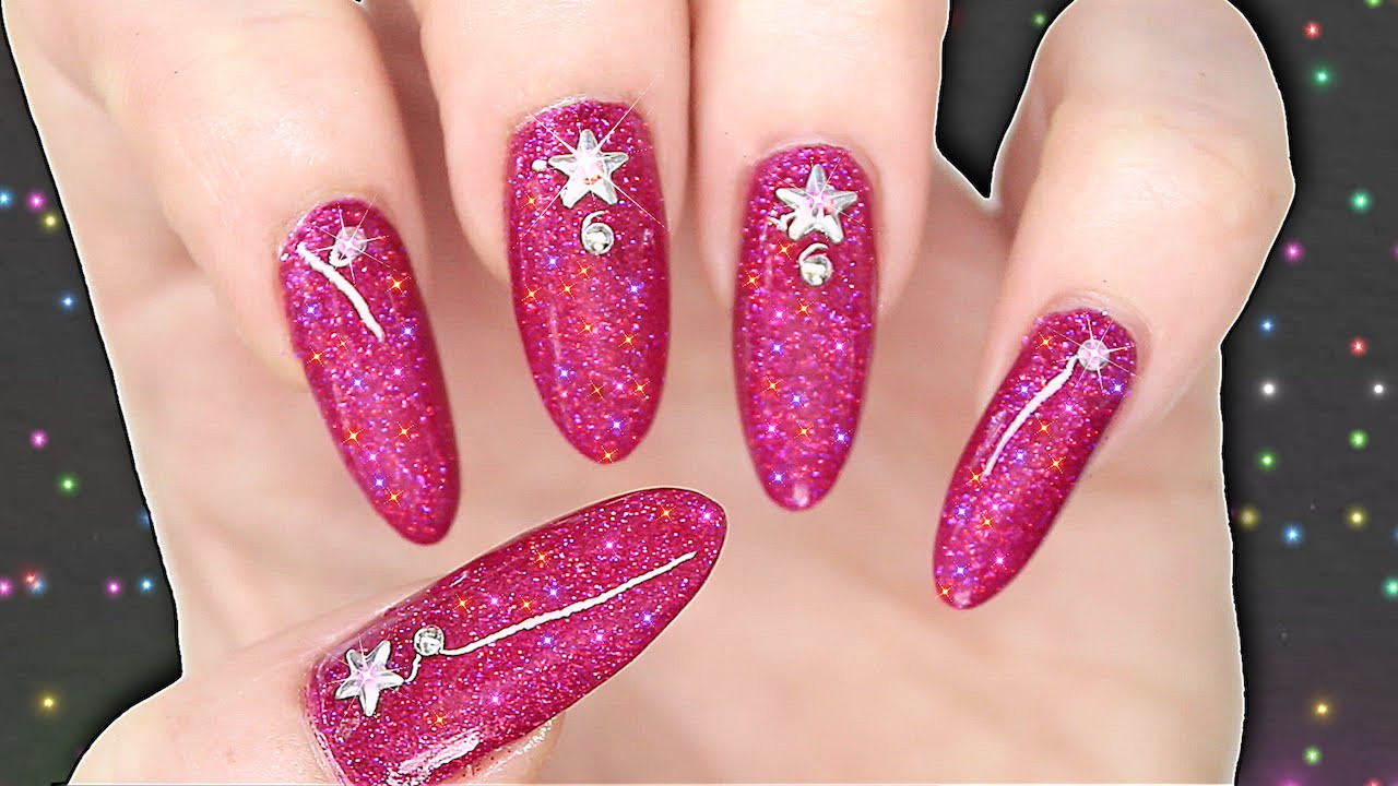 Hot Pink Nails With Glitter
 DIY GEL POLISH EFFECT NAILS HOT PINK HOLOGRAPHIC GLITTER