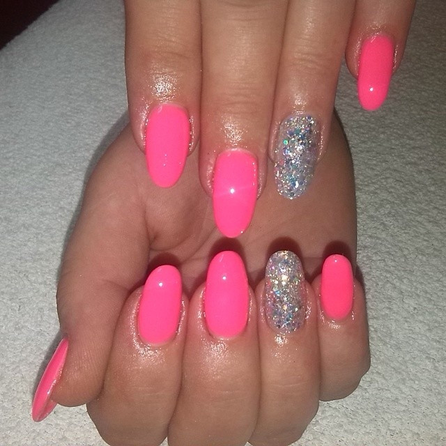 Hot Pink Nails With Glitter
 Neon Pink Nail Glitter s and for