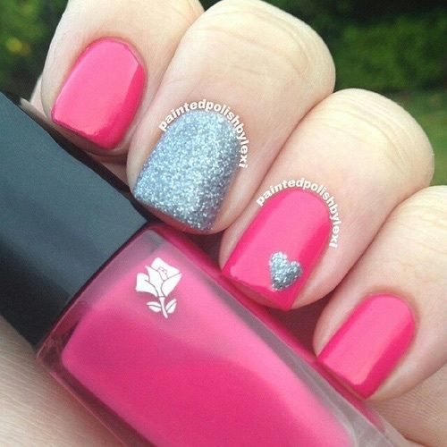 Hot Pink Nails With Glitter
 Hot Pink And Silver Glitter Nails s and