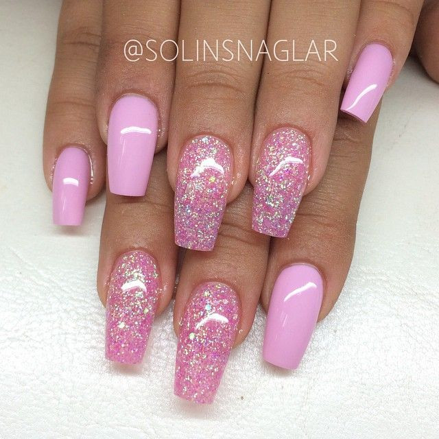 Hot Pink Nails With Glitter
 The 25 best Pink glitter nails ideas on Pinterest