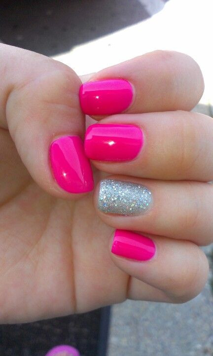 Hot Pink Nails With Glitter
 55 Most Beautiful And Easy Glitter Accent Nail Art Ideas