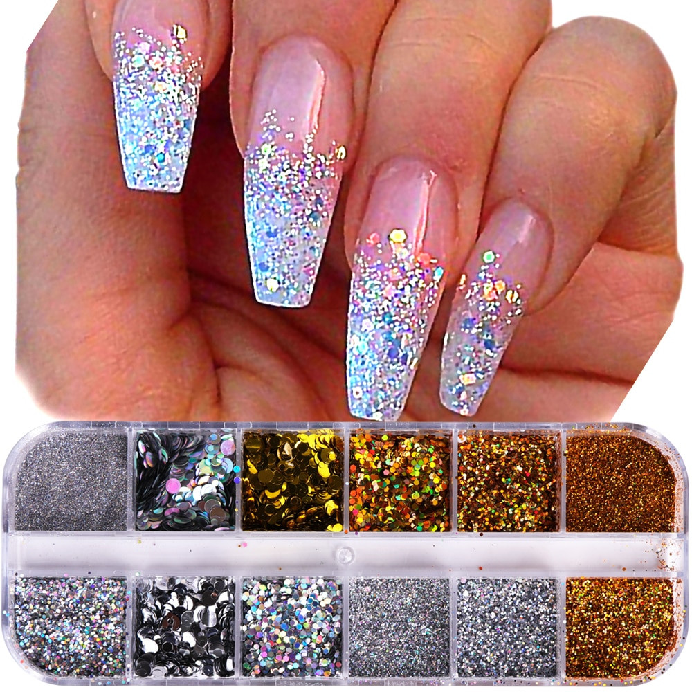 How To Put Glitter On Nails
 1Case Nail Glitter Powder Dust Iridescent Flakies Sequins