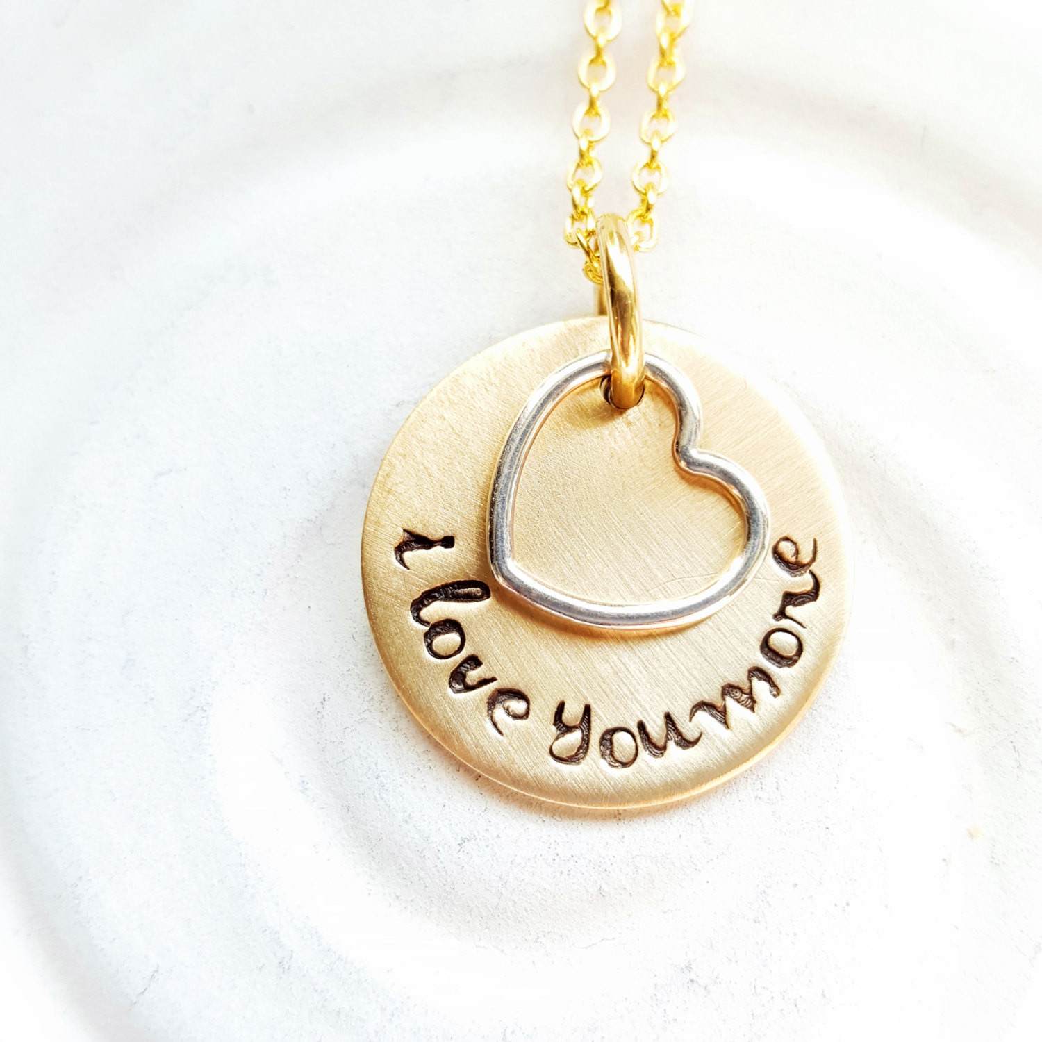 I Love You More Necklace
 I Love You More Two Tone Heart Necklace Personalized