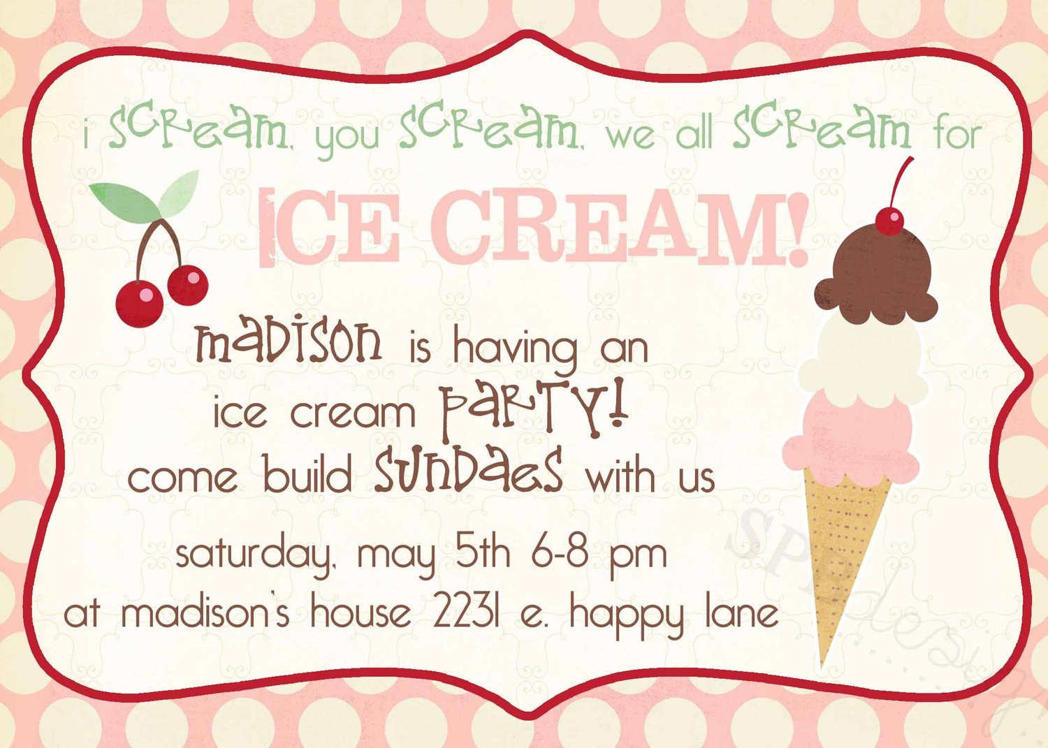 Ice Cream Birthday Party Invitations
 Ice Cream Birthday Invitation Any age