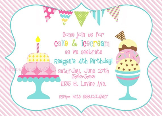 Ice Cream Birthday Party Invitations
 Cake and Ice Cream Birthday Party Invitation Digital File