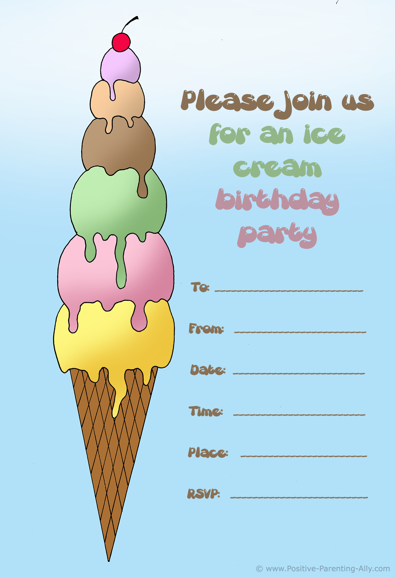 Ice Cream Birthday Party Invitations
 Free Birthday Invitations to Print for Kids Choose Your Theme