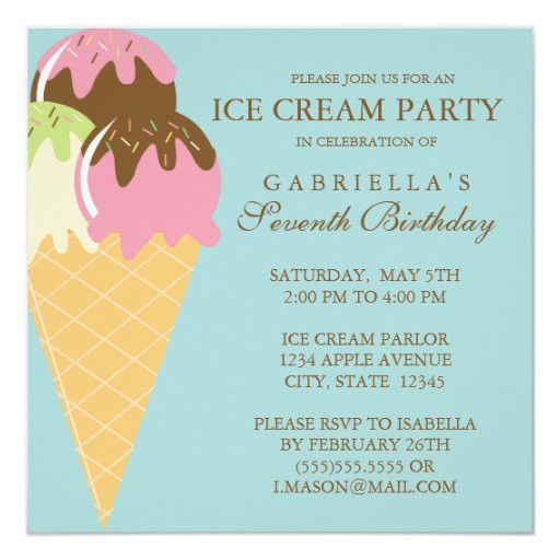 Ice Cream Birthday Party Invitations
 Square Ice Cream Party Birthday Invitation