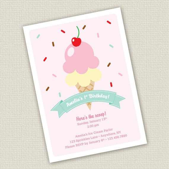 Ice Cream Birthday Party Invitations
 Items similar to Printable Ice Cream Birthday Invitation