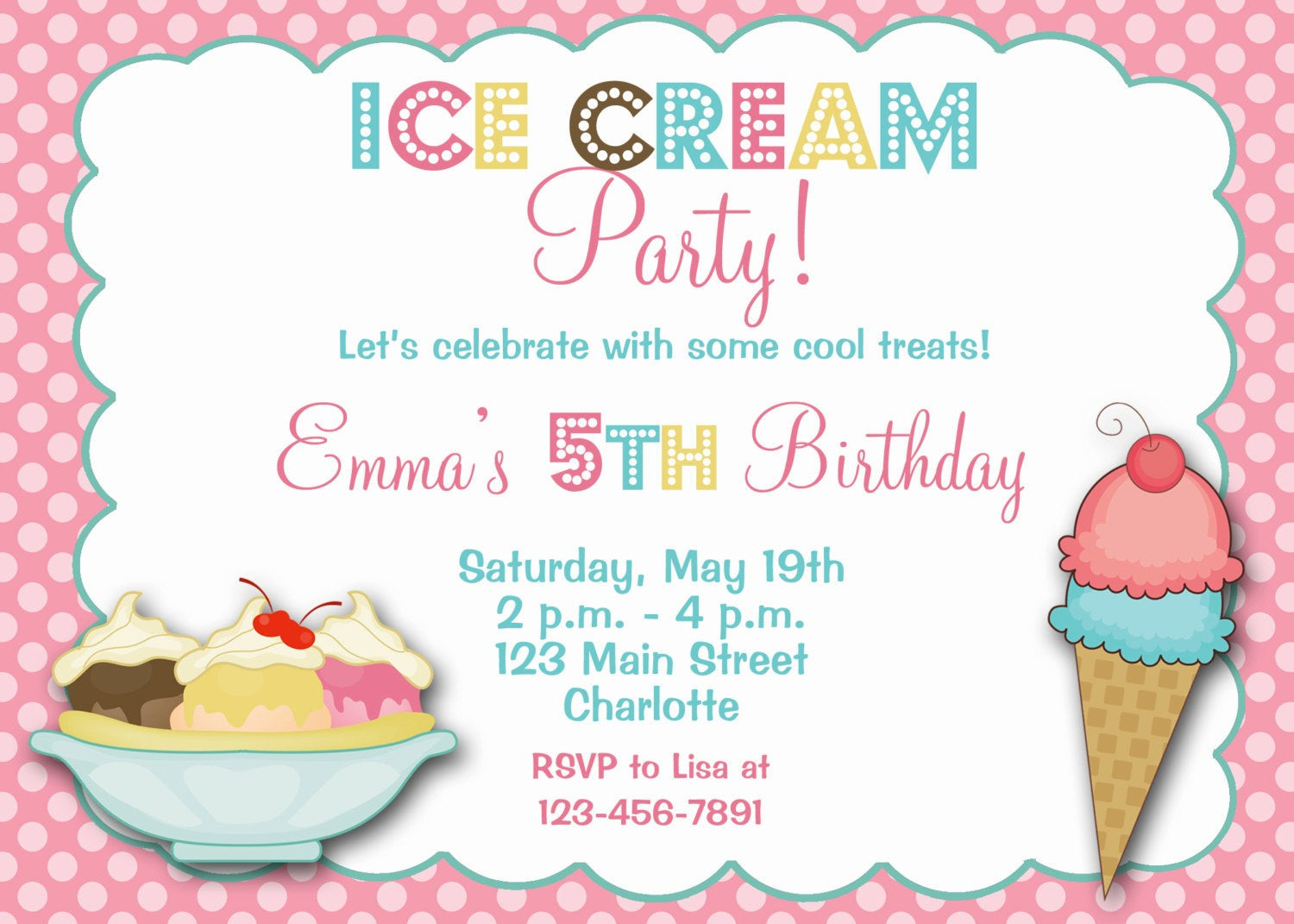 Ice Cream Birthday Party Invitations
 Ice cream Party Birthday Invitation Ice Cream by