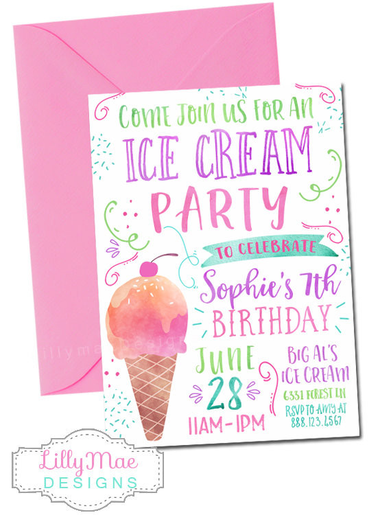 Ice Cream Birthday Party Invitations
 Ice Cream Party Invitation Ice Cream Birthday Invitation