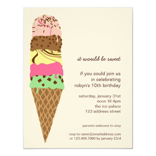 Ice Cream Birthday Party Invitations
 Ice Cream Cone Birthday Party Invitation Template
