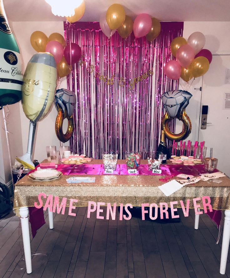 Ideas Bachelorette Party
 Bachelorette party setup Classy gold and pink theme