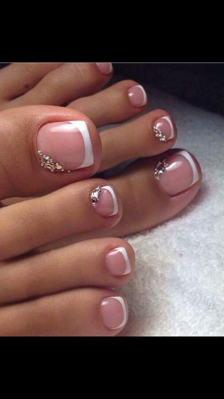 Images Of Toe Nail Designs
 Pretty Pedicures Toe nail art French tip with rhinestones