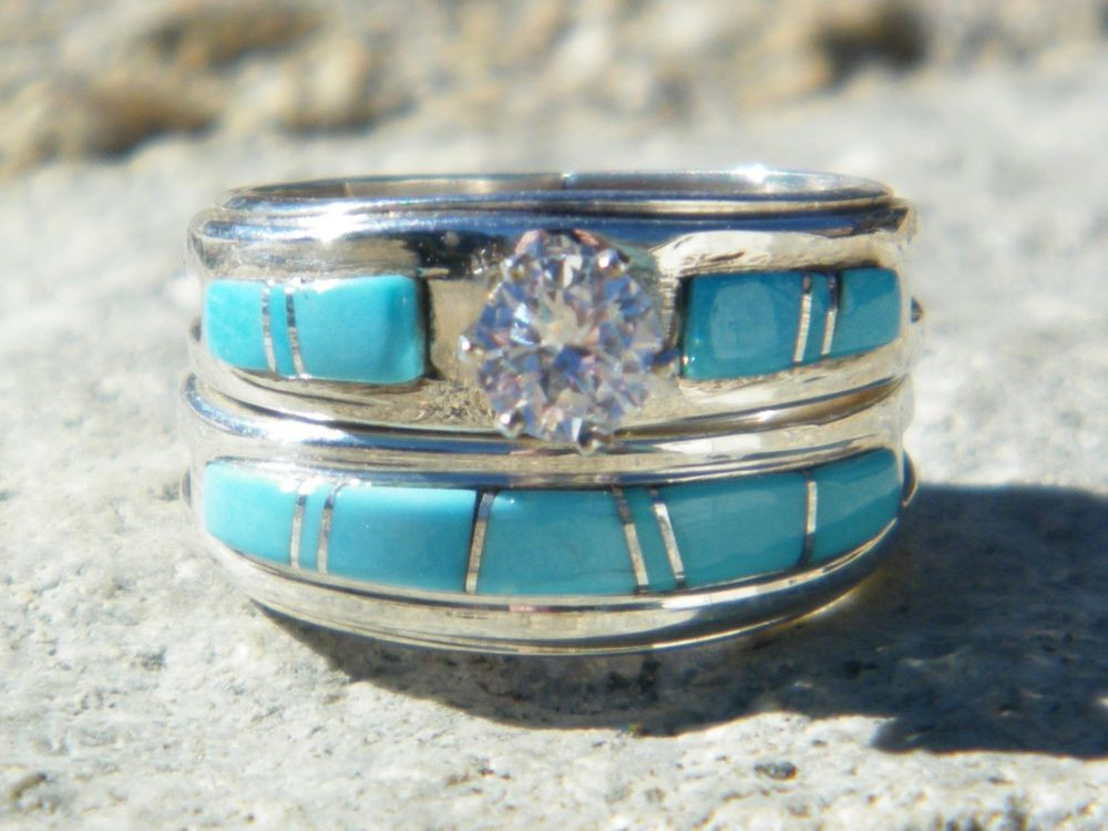 Indian Wedding Rings
 Native American Indian Navajo Wedding Rings Band Turquoise