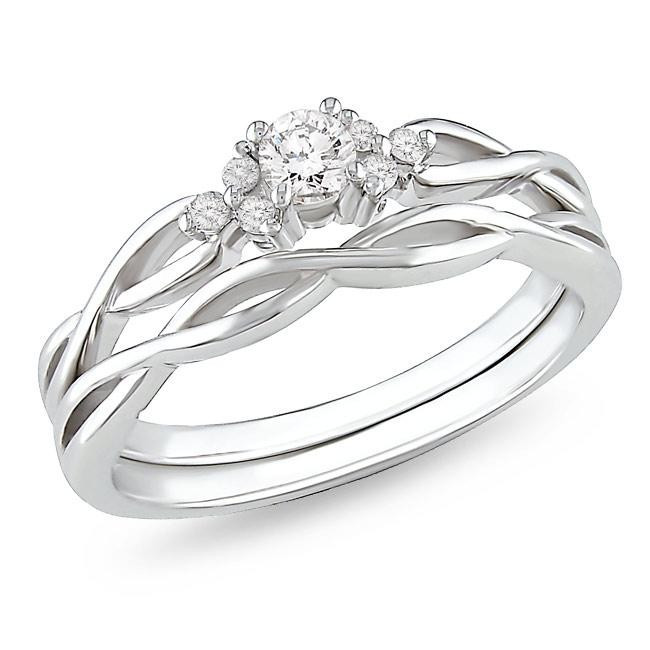 Infinity Wedding Band Sets
 Affordable diamond infinity wedding ring set in 10k white