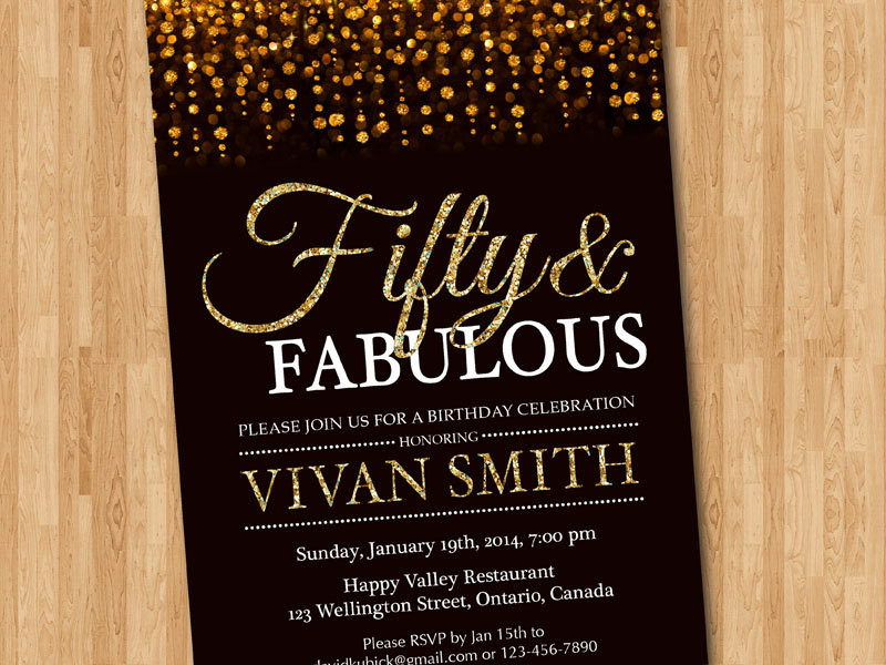 Invitations For 50th Birthday
 50th birthday invitation for women Fifty and fabulous Golden