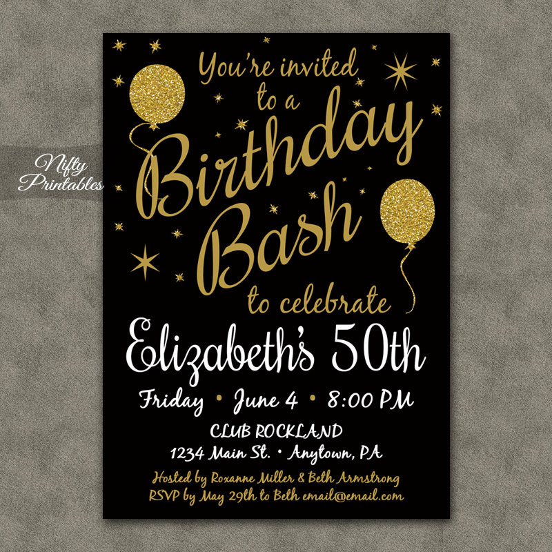 Invitations For 50th Birthday
 50th Birthday Invitation Printable 50 Black Gold Glitter