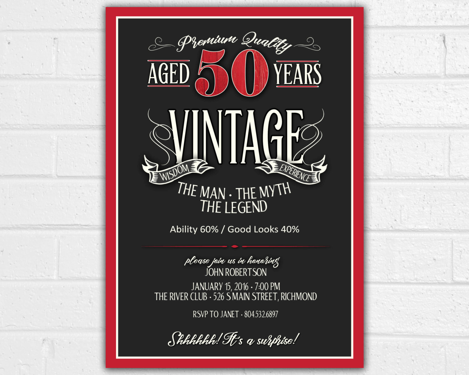 Invitations For 50th Birthday
 50th Birthday Invitation for Men JPEG printable Aged to