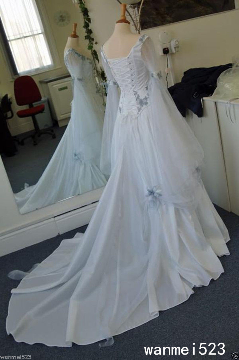 Irish Wedding Gowns
 Celtic Wedding Dresses White Pale Blue Me val Bridal