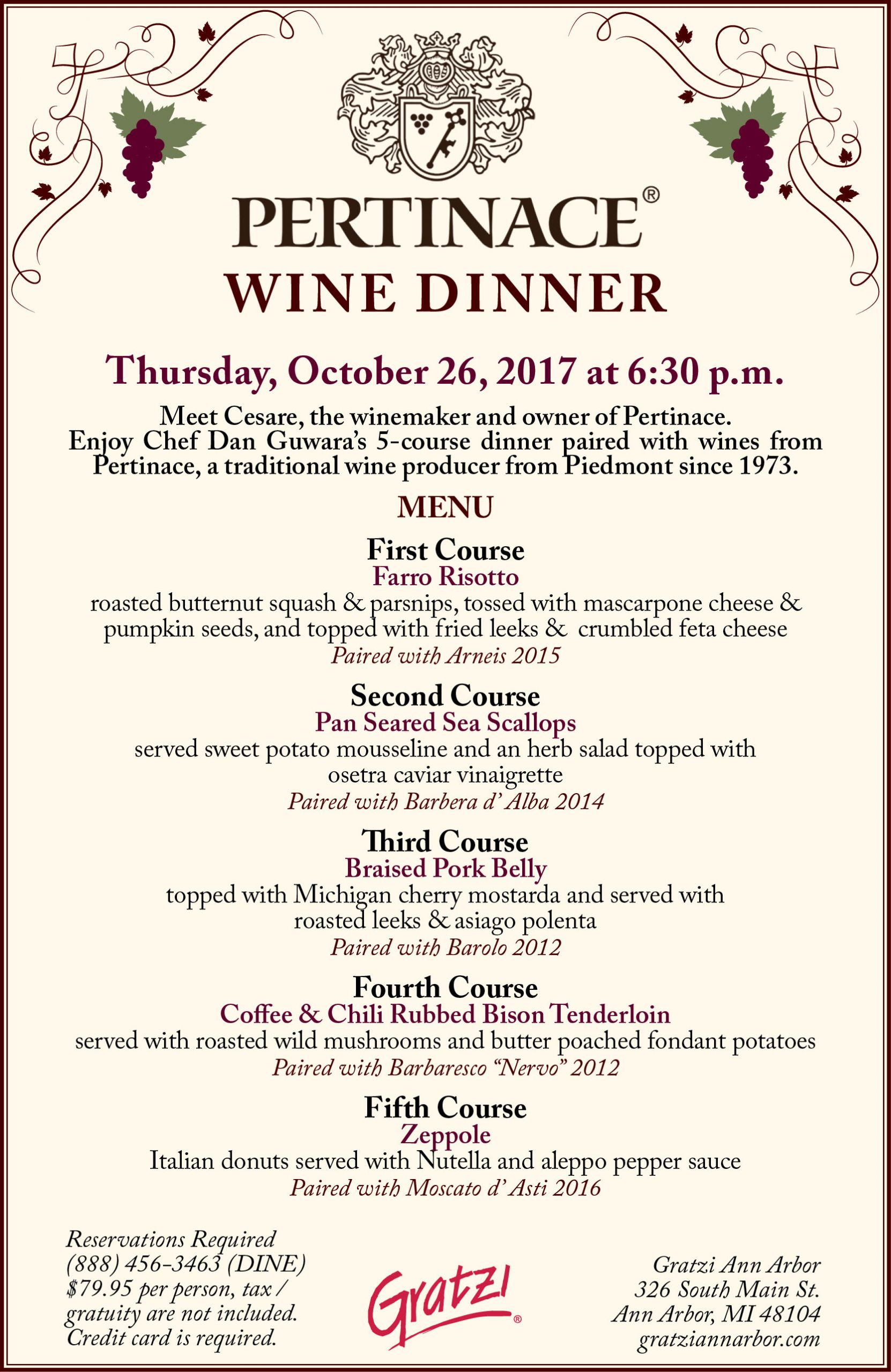 Italian Dinner Menu
 Pertinace Wine Dinner