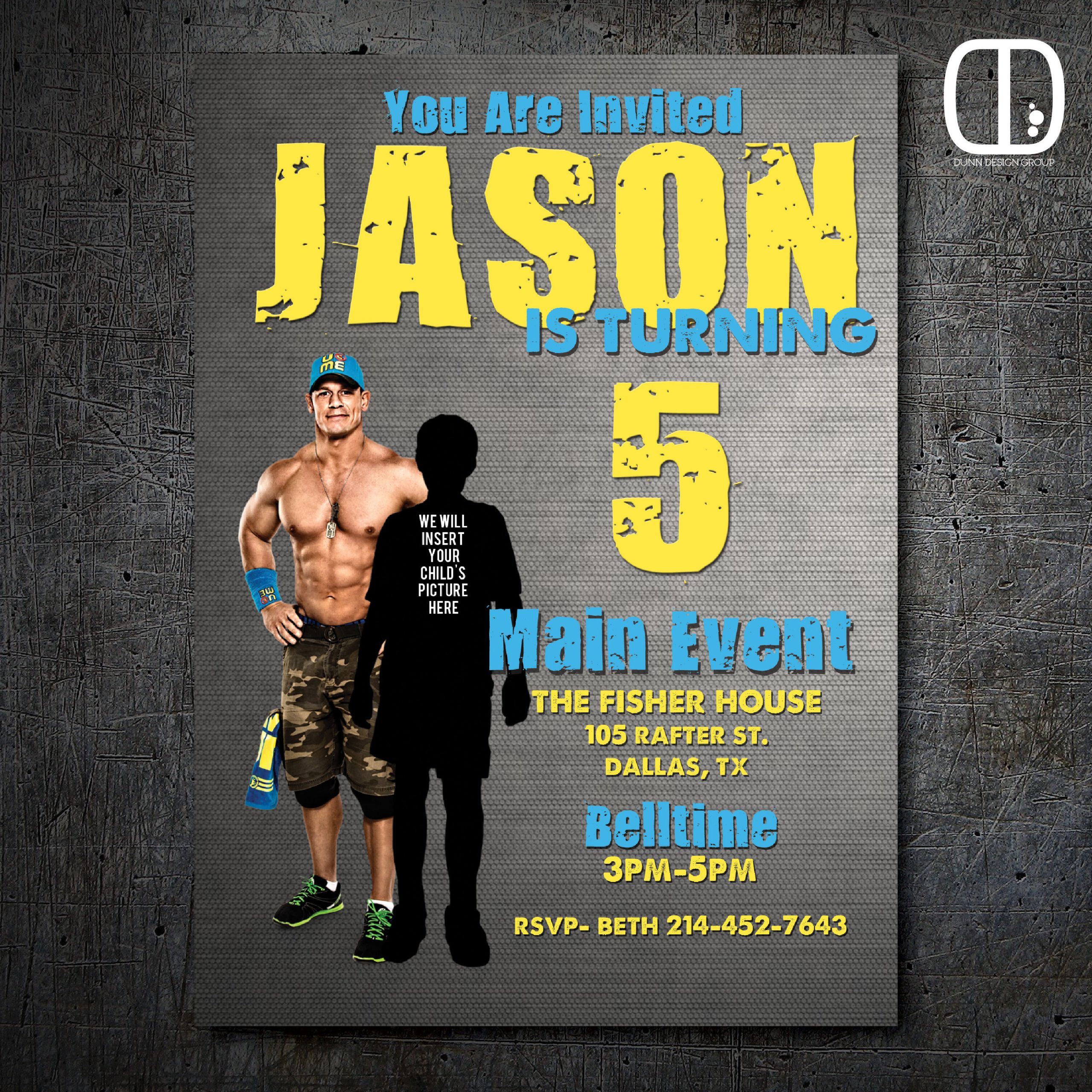 John Cena Birthday Card
 John Cena Custom Invitation With Boy Girl Wrestling