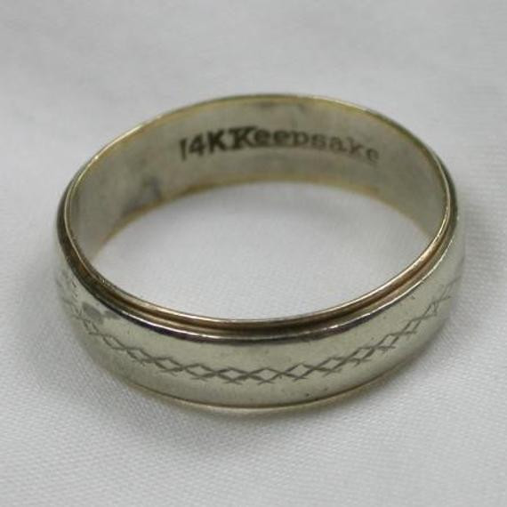 Keepsake Wedding Bands
 Items similar to 14K Yellow and White Gold Keepsake