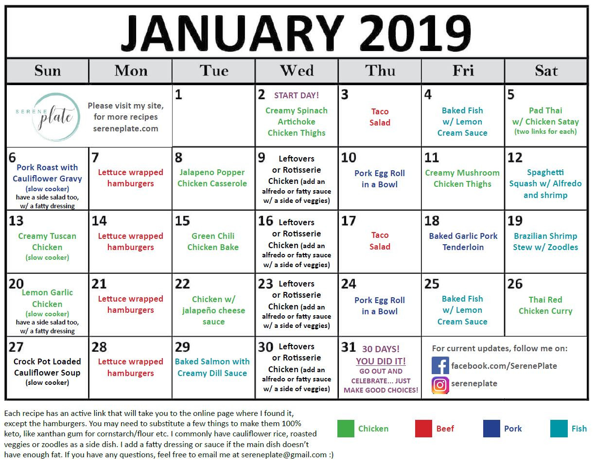 Keto Diet Plan Free
 30 day keto meal plan for January 2019