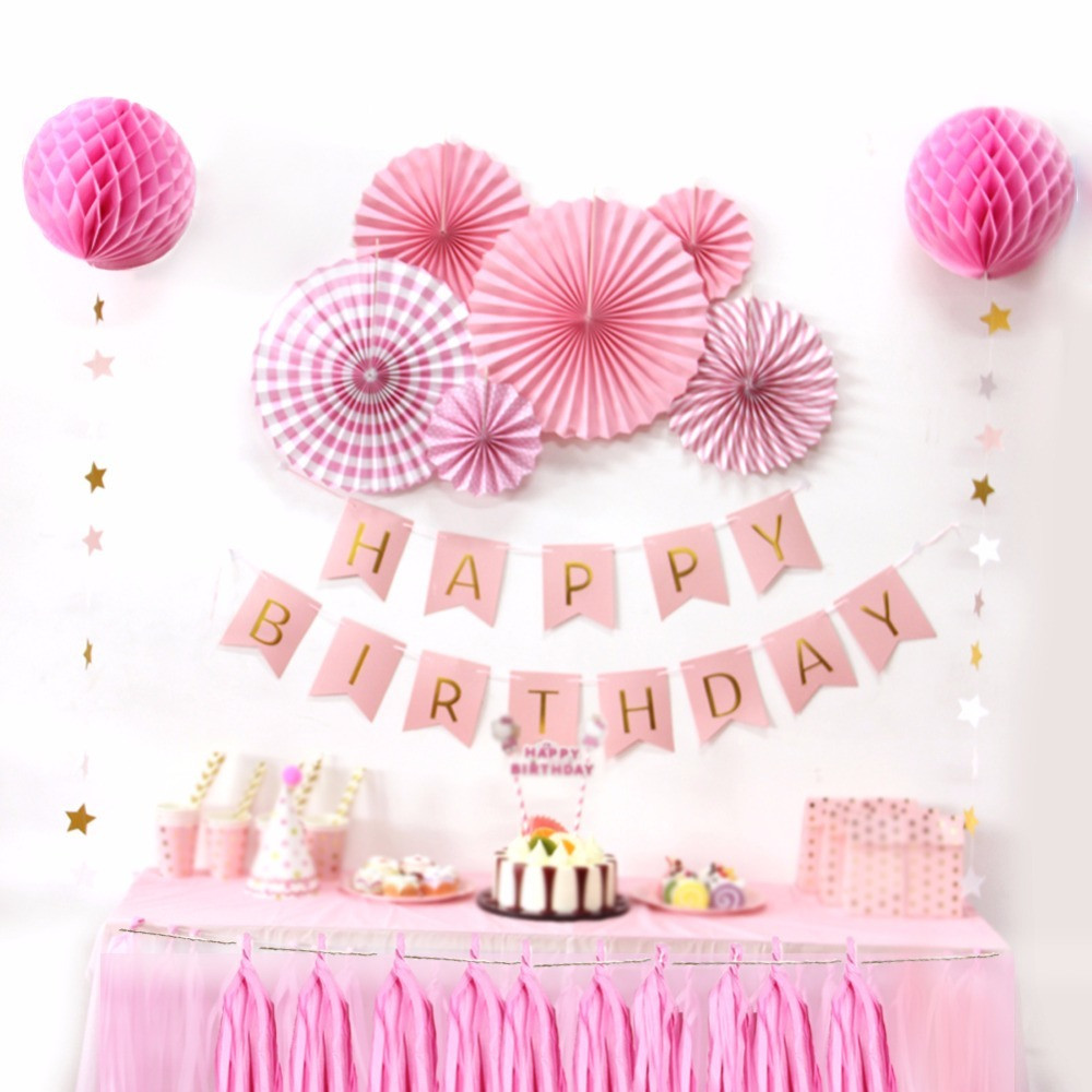 Kids Birthday Decoration
 Sunbeauty A Set Pink Theme Happy Birthday Decoration DIY