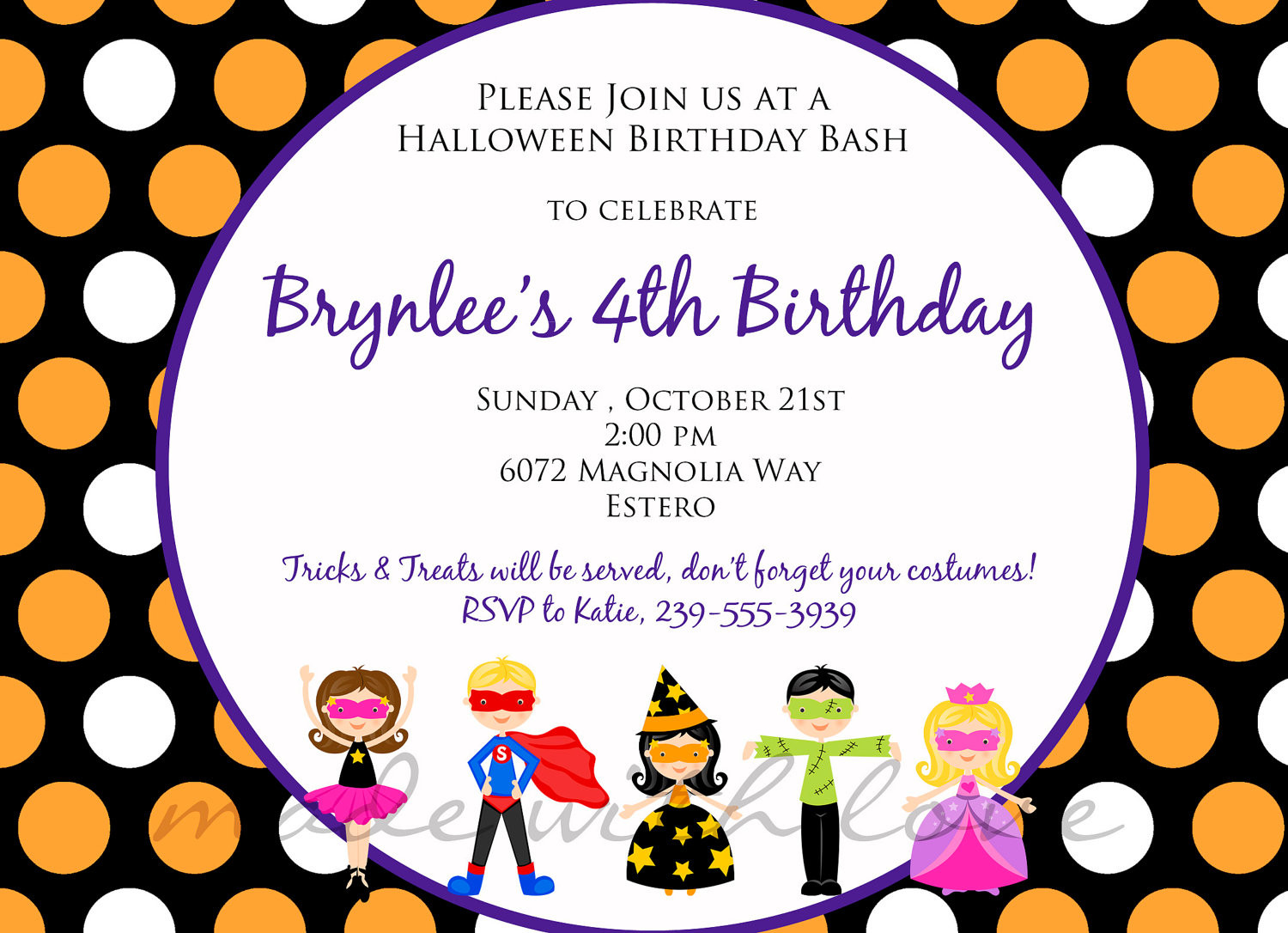 Kids Birthday Invitation Wording
 Items similar to Halloween Kids A 5x7 Halloween Party