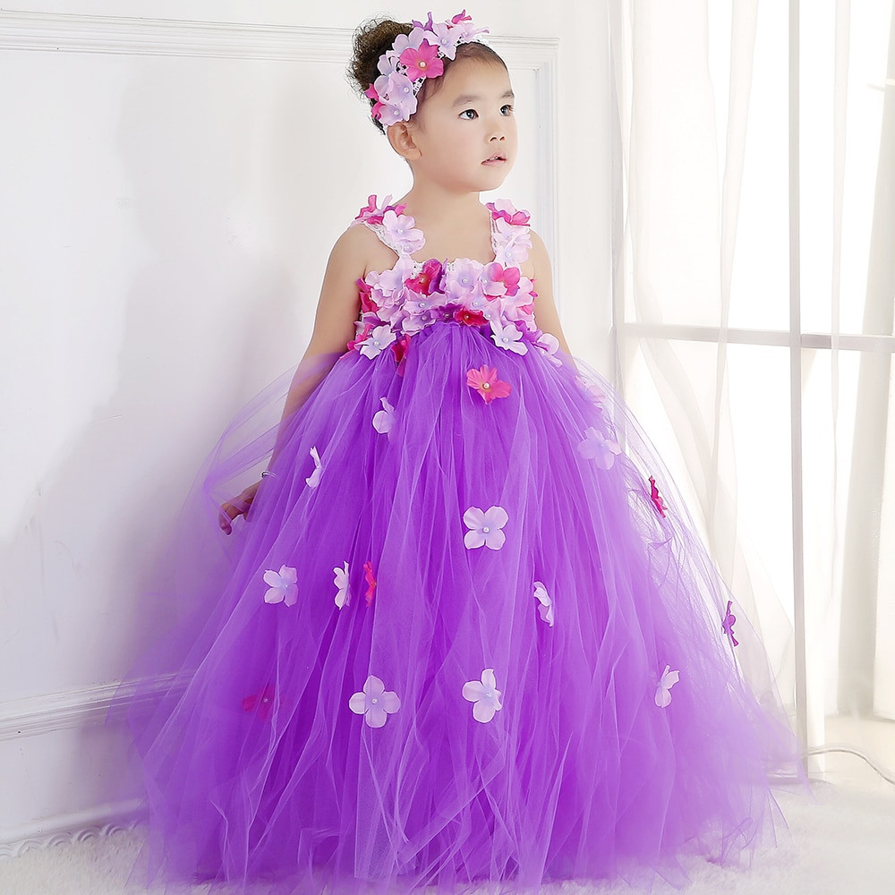 Kids Birthday Party Dress
 Girls Princess Flower Dresses Floral Ankle Length 3 Colors