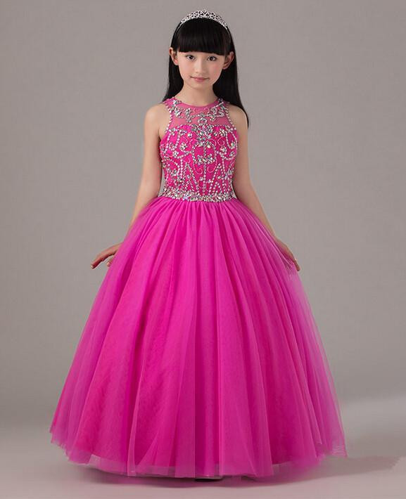 Kids Birthday Party Dress
 Hot Pink Beaded Pageant Dress For Little Girls Full Skirt