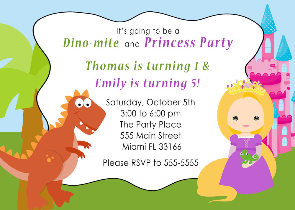 Kids Birthday Party Invitation
 30 Dinosaur Princess Invitation Cards Kids Birthday Party