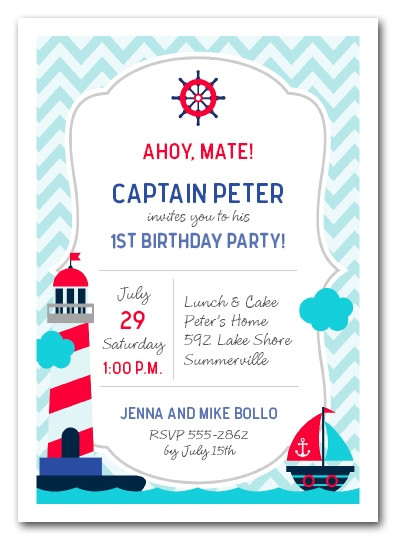 Kids Birthday Party Invitation
 Nautical Kid First Birthday Party Invitations