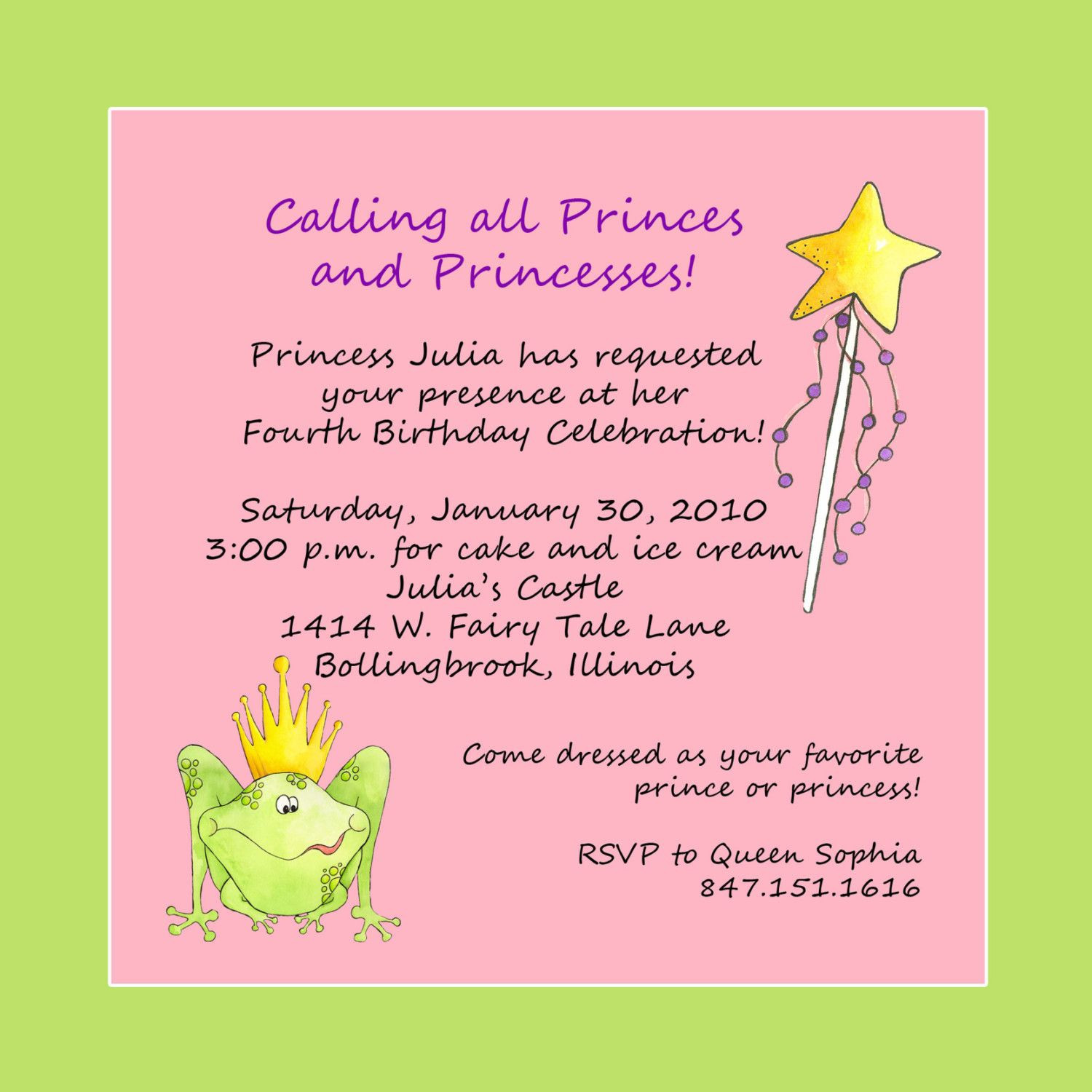 Kids Birthday Party Invitation Messages
 Princess Party invite wording