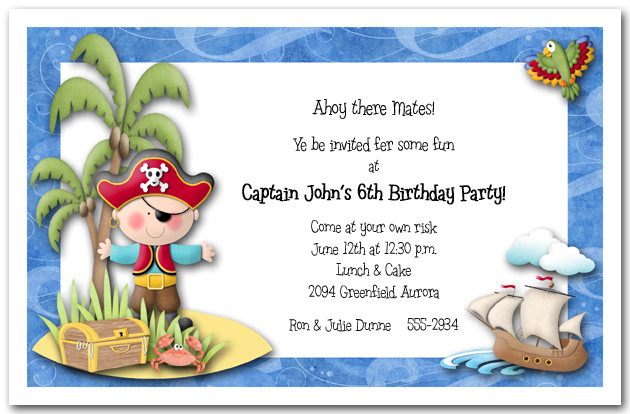 Kids Birthday Party Invitation Messages
 Boy Pirate Island Party Invitations Pirate Birthday