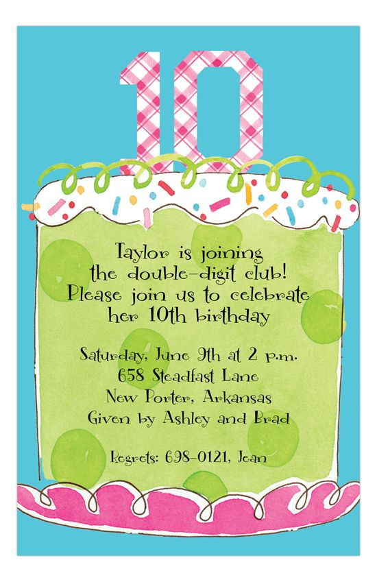 Kids Birthday Party Invitation Messages
 Girl Tenth Birthday Invitation