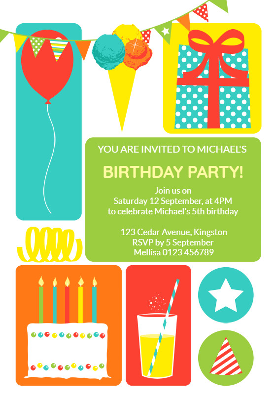 Kids Birthday Party Invitation
 Colorful Childrens Party Birthday Invitation Template