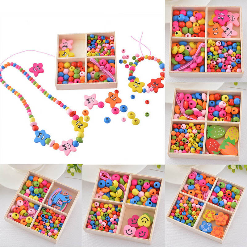 Kids Craft Sets
 GB 1Box Colorful Wood Beads Kit Jewelry Necklace Bracelet