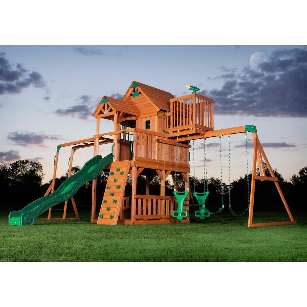 Kids Outdoor Playsets
 NEW BIG 9 KID Cedar Wood Fort Playground Slide Monkey Bars