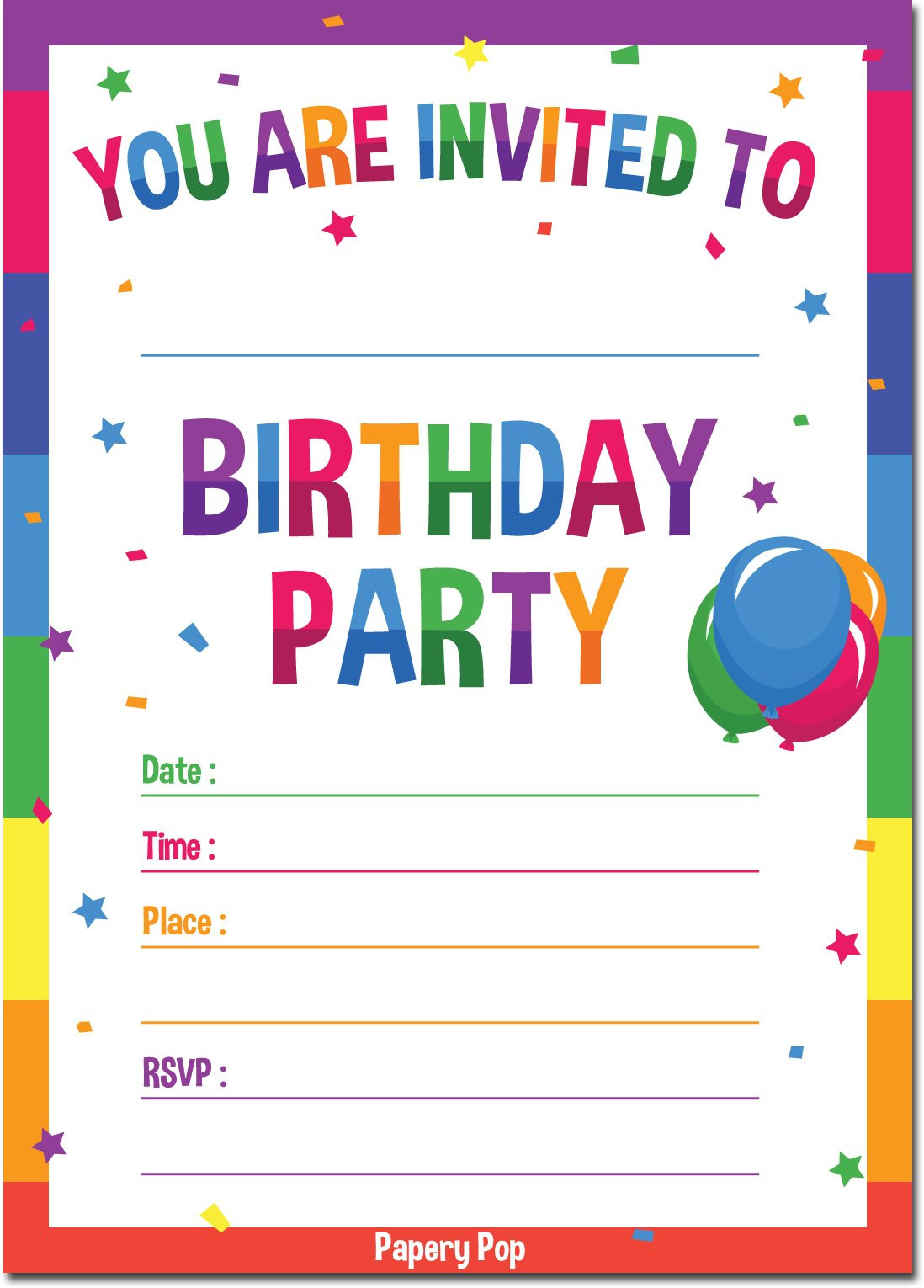 Kids Party Invitations Template
 Amazon 30 Birthday Invitations with Envelopes 30