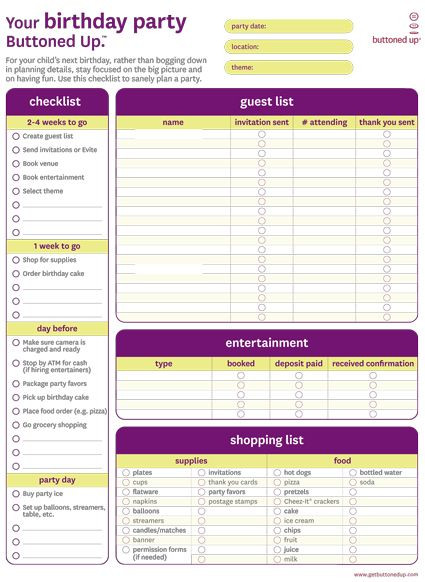 Kids Party Planner
 Birthday Party Planner Form helps kids realize what goes