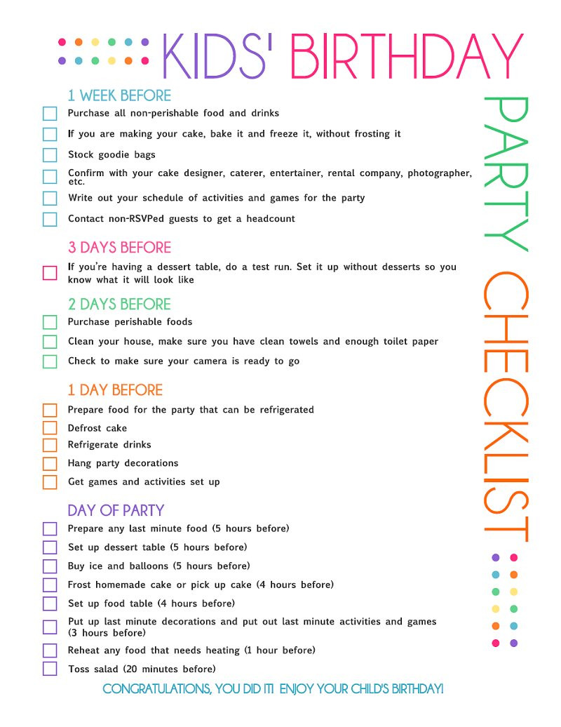 Kids Party Planner
 FREE Printable Kids Party Planning Checklist