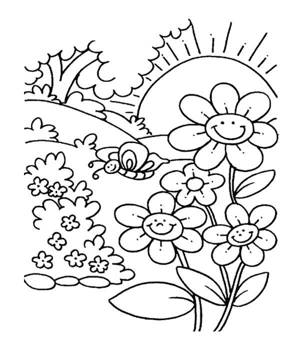 Kids Spring Coloring Pages
 Spring Flower In Garden Coloring Pages For Kids
