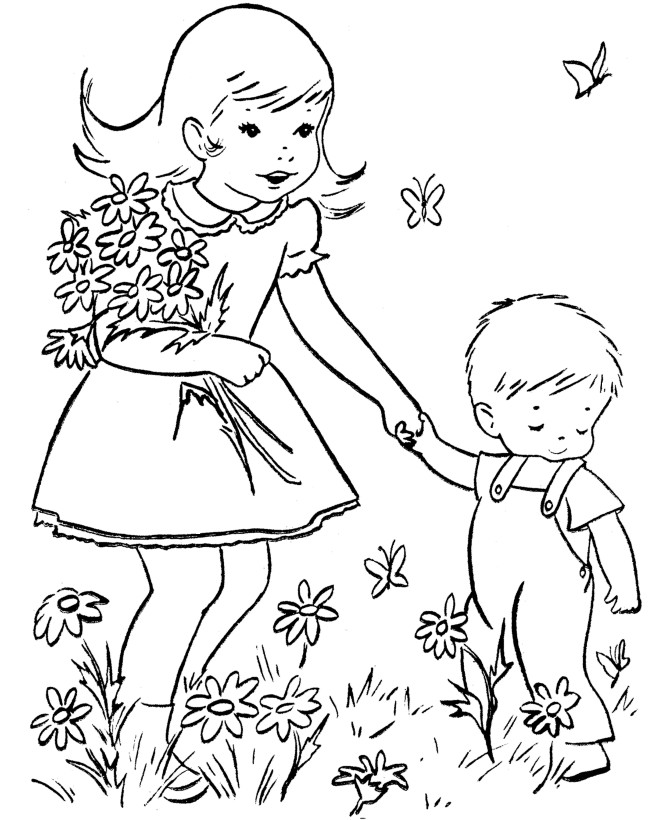 Kids Spring Coloring Pages
 Spring Children and Fun Coloring Page 13 Spring fun