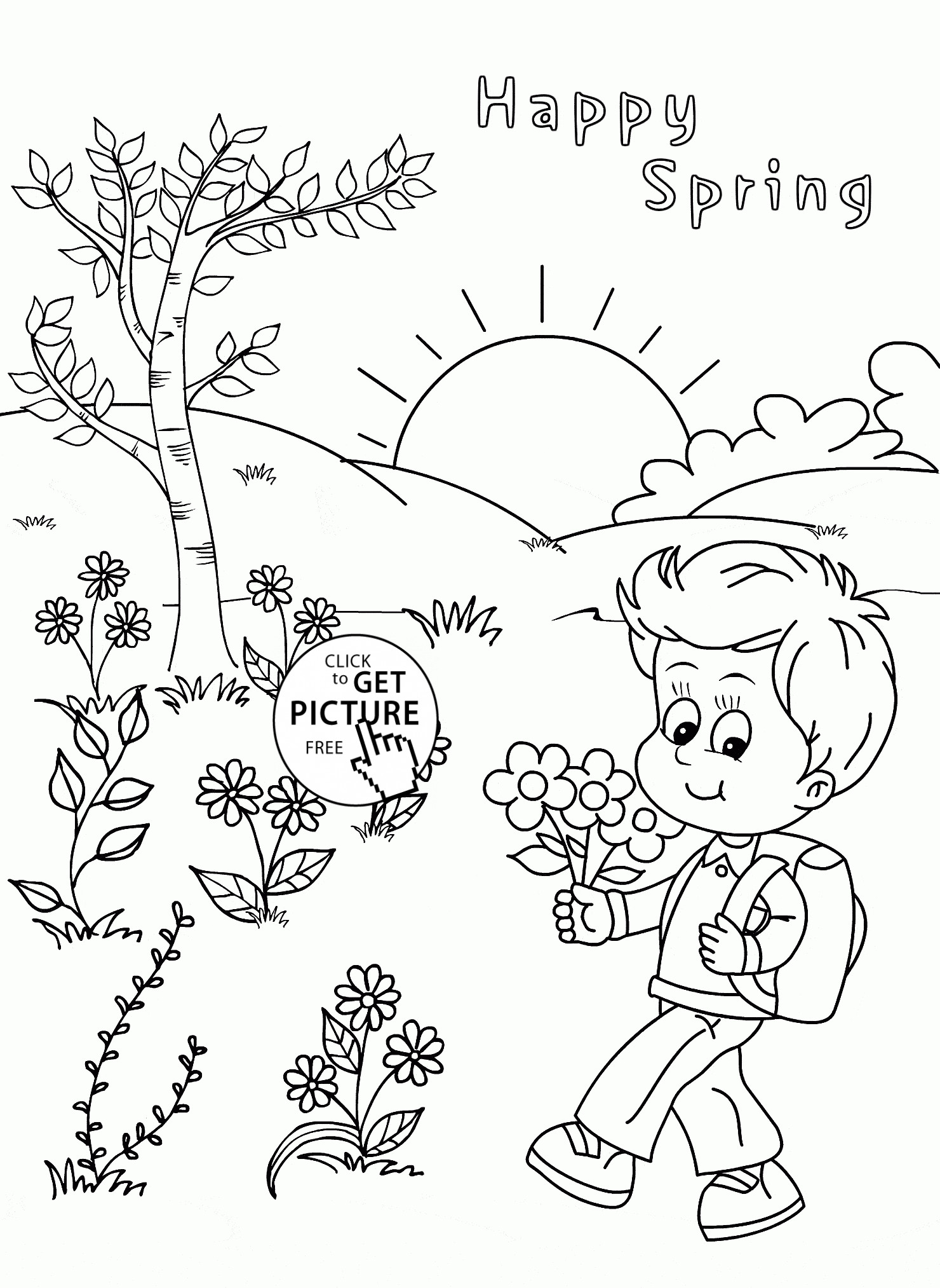 Kids Spring Coloring Pages
 Happy Spring coloring page for kids seasons coloring