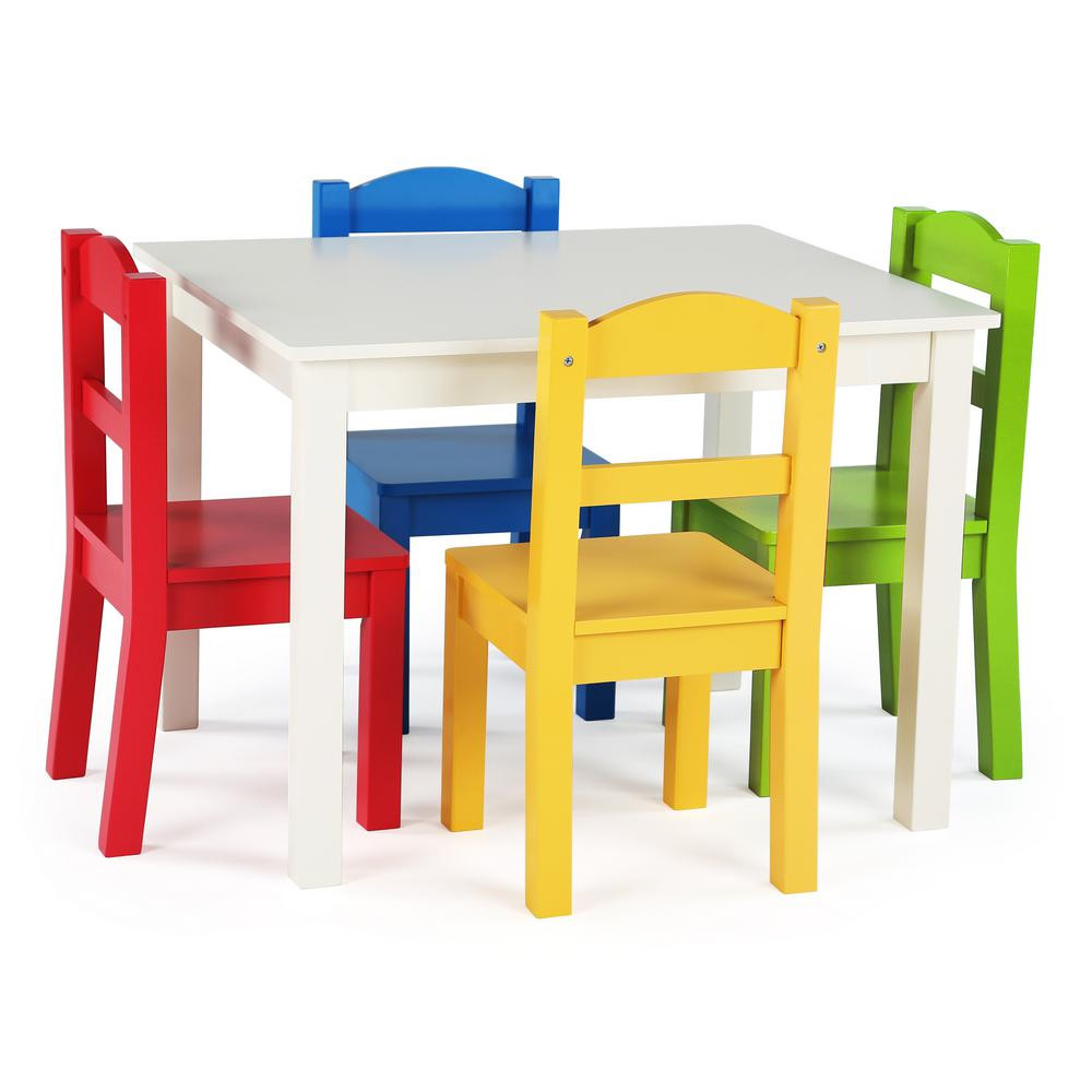 Kids Table And Chairs
 Tot Tutors Summit 5 Piece White Primary Kids Table and