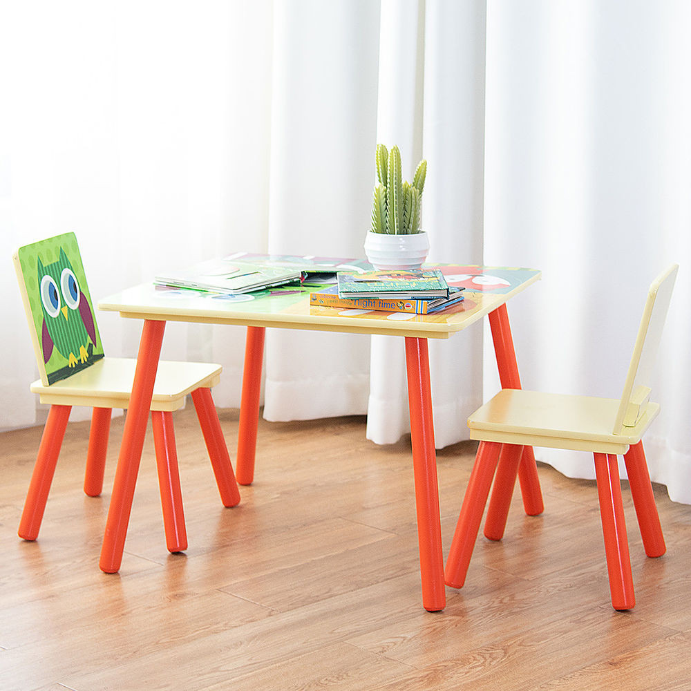 Kids Table And Chairs
 Kids Table & 2 Chairs Set Nursery Cartoon Activity Wood